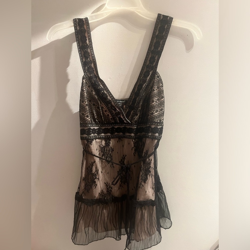 Guess Jeans Authentic Lace and cotton top. Black and tan